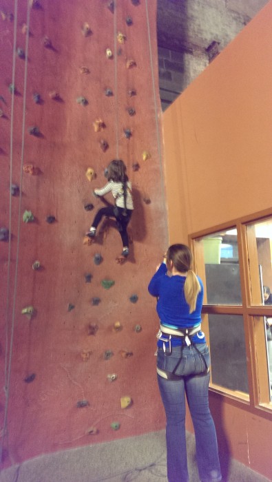 Charlotte and Sandra working a wall.